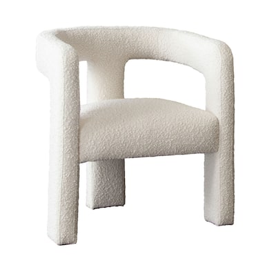 27 Inch Boucle Accent Chair, Curved Back, Cushioned Seating, Ivory Finish