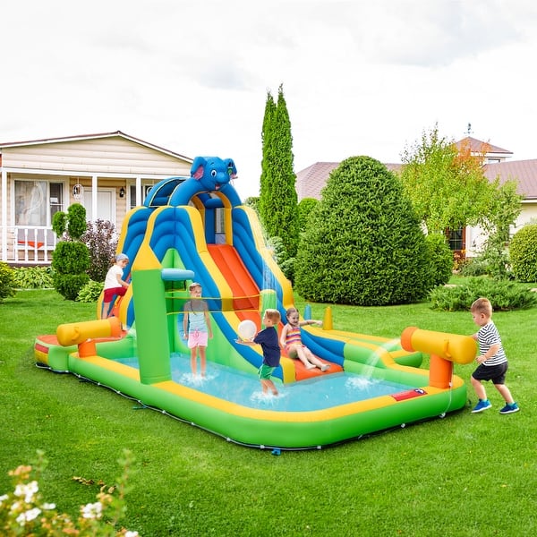 slide 2 of 9, Inflatable Water Slide with Splash Pool and Climbing Wall for Oudoor Indoor without Blower Kids