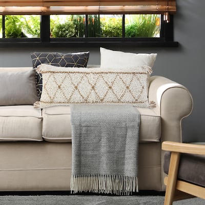 Sevita Boho-Chic Diamond Jute and Cotton Throw Pillow