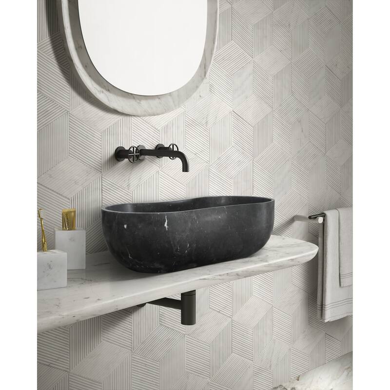 Roomfitters Marble Bathroom Vessel Sink, Natural Stone Countertop Wash Basin, Organic Wavy Vanity Bowl, Matte Finish, Dark Grey