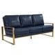 preview thumbnail 10 of 21, Jefferson Leather 3 Seater Sofa in Brushed Gold Steel Base with Removable Cushion Couch for living rooms, lounges, or offices. Navy Blue