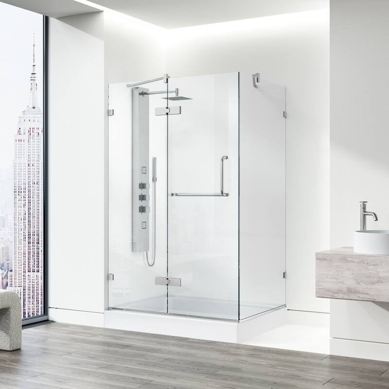 VIGO Monteray 36"D x 48"W x 79"H Frameless Hinged Shower Enclosure and Left Base