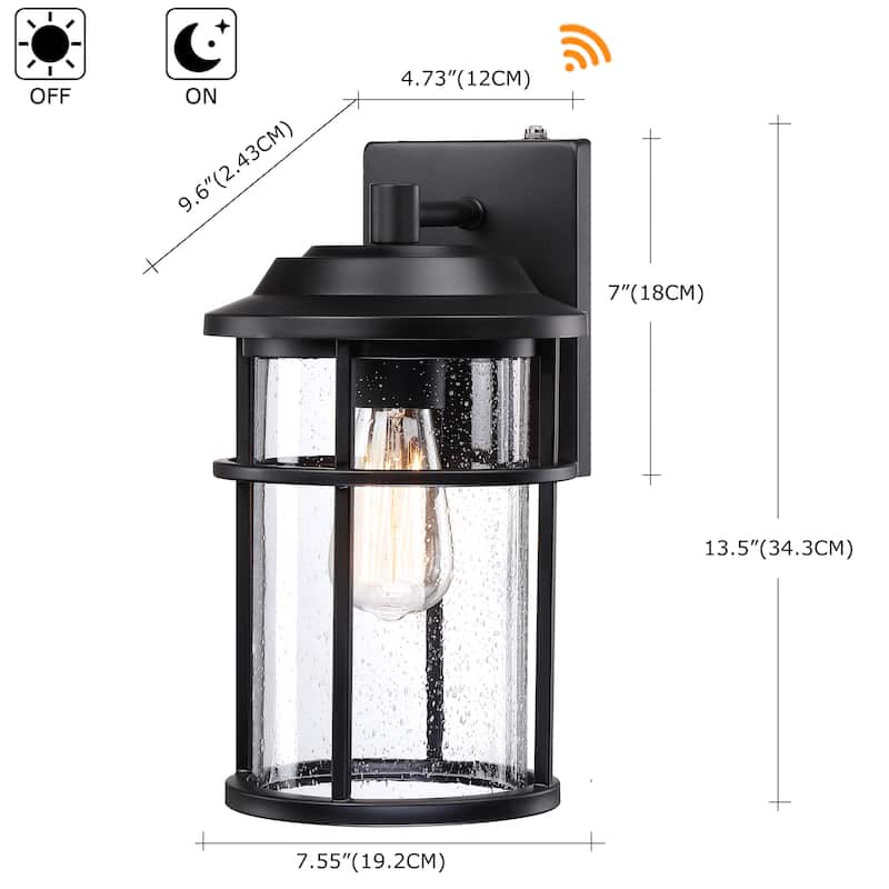 4 Pack 1-Light Seeded Glass Outdoor Wall Lantern With Dusk To Dawn - Matte Black