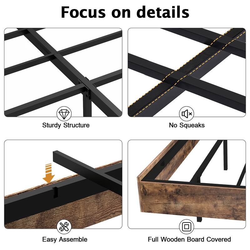 Floating Bed Frame with LED Lights, Hanging Upholstered Headboard No Box Spring Needed,Queen Size