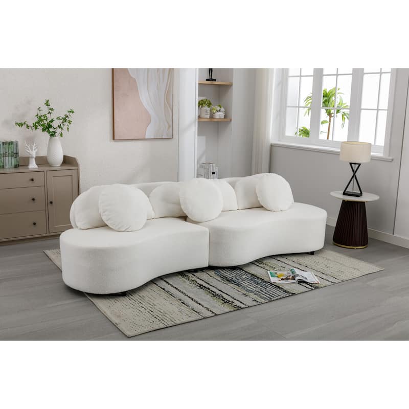 103.9" Modern Living Room Sofa Lamb Velvet Upholstered Couch Furniture for Home - Beige