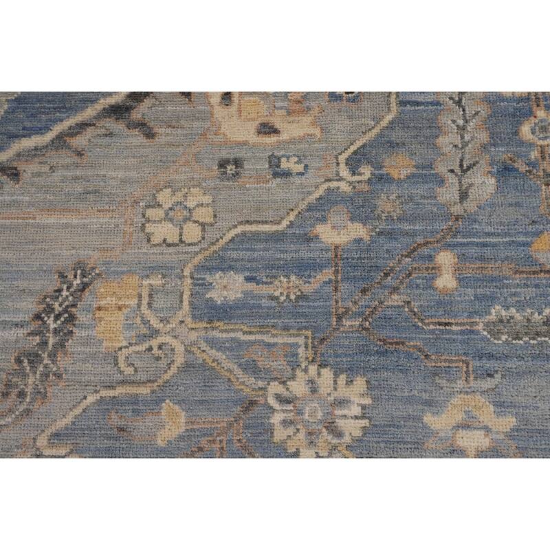 Transitional Blue Oushak Turkish Area Rug Handmade Wool Carpet - 9'2"x 11'10"