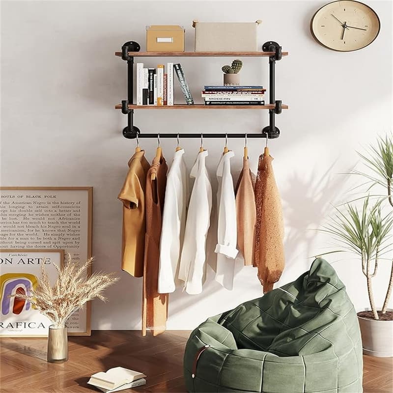30in Industrial Pipe Clothing Rack - 13.77"D x 30"W x 20.86"H
