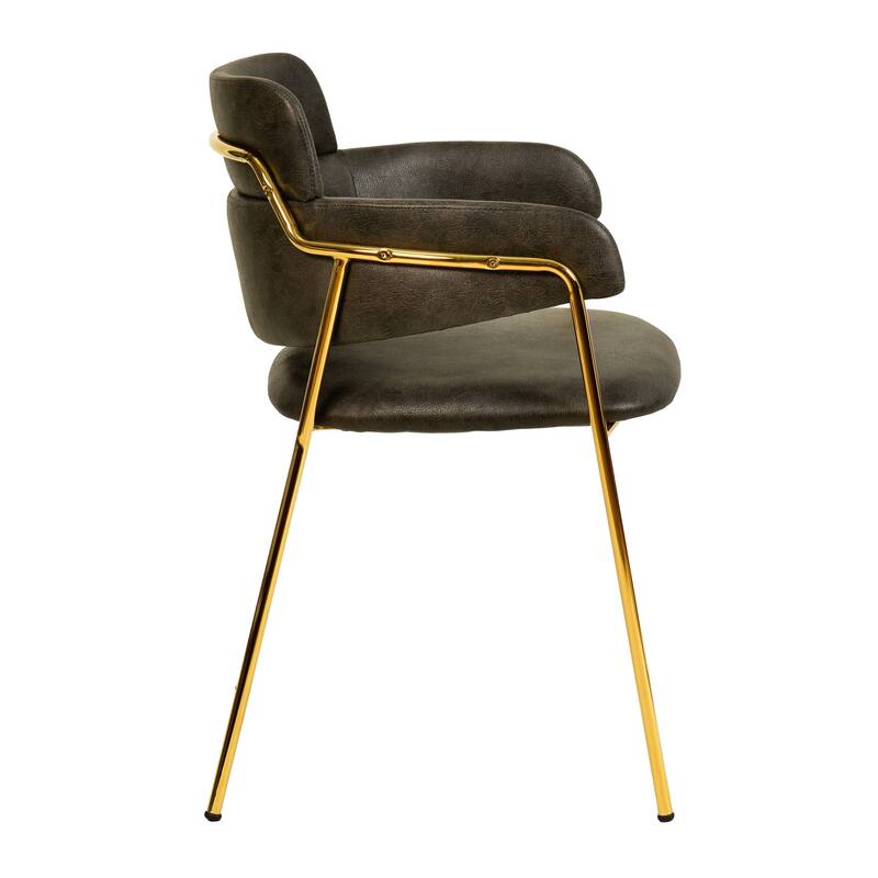 LeisureMod Axis Mid-Century Modern Upholstered Dining Chair with Curved Open-Back Design and Gold Steel Legs for Home & Kitchen