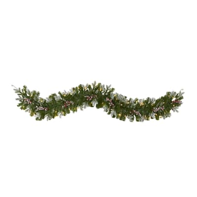 6' Snow Tipped Christmas Garland with 50 Warm White LED Lights
