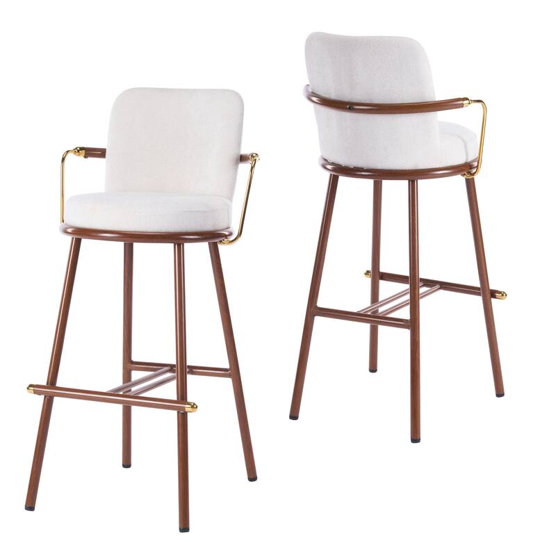 Christopher Knight Home - Chaya Modern Upholstered Bar Stools with Metal Frame and Walnut Finish, Set of 2