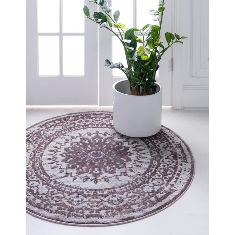 Country & Floral Cadence Collection Area Rug - 4' Round - Violet
