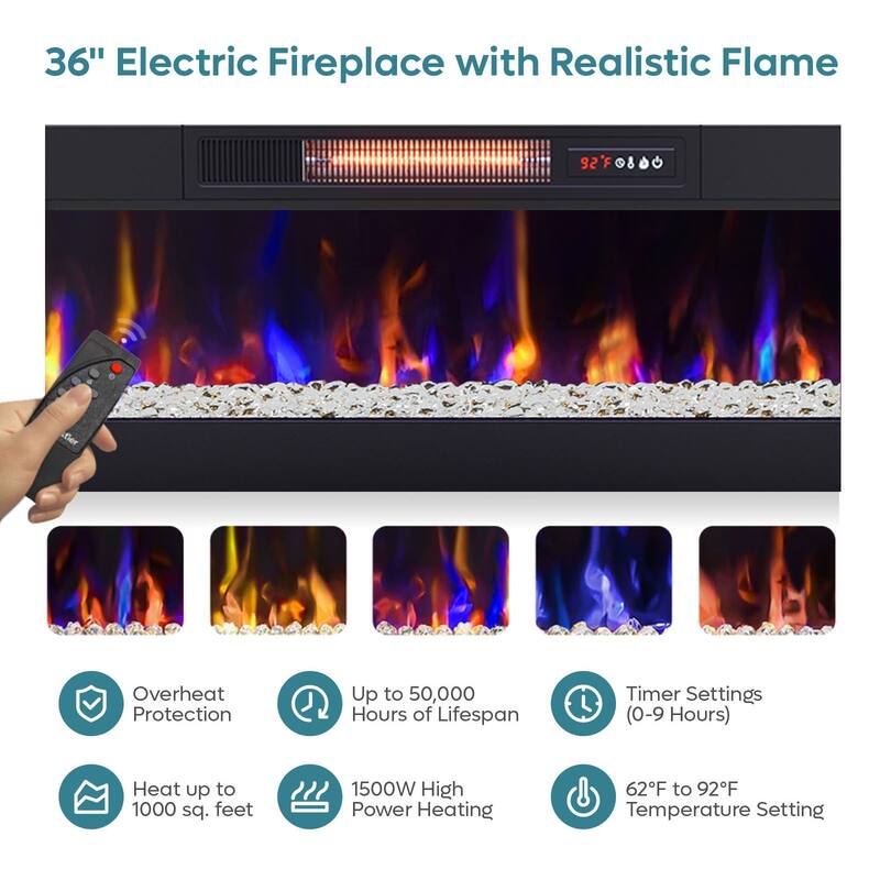 Bestier 63"W Tall Fireplace Tv Stand for 70 inch TV with 36"W Fireplace, LED Media Console with Open Shelf
