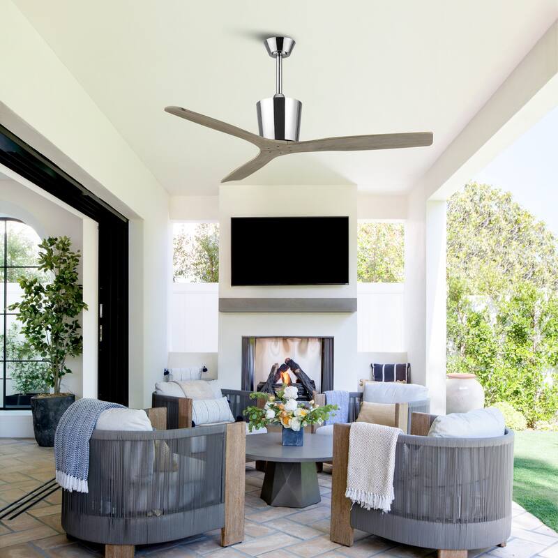 54" Farmhouse Solid Wood 3-Blade DC Reversible Ceiling Fan with Remote, No Light