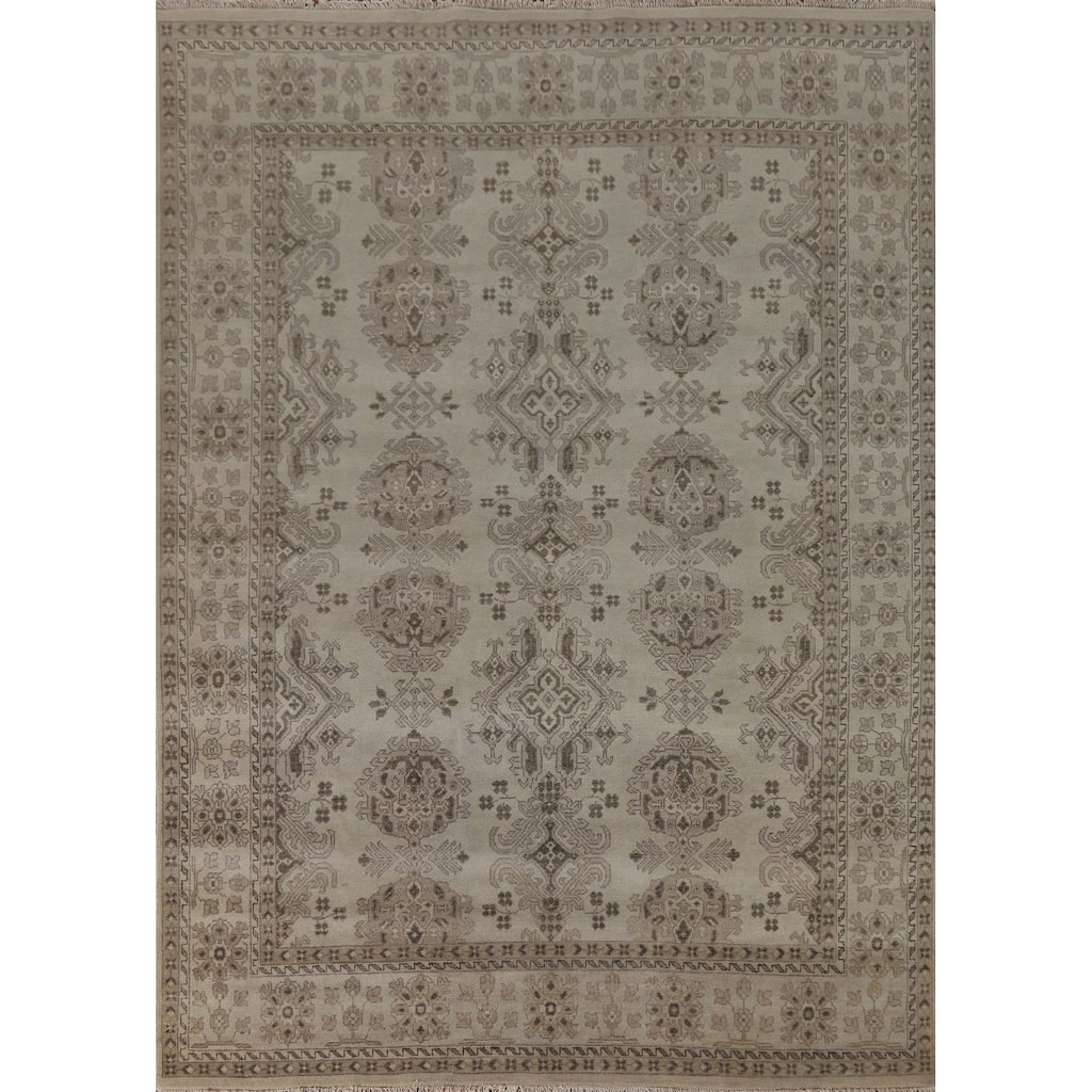 Oushak Oriental Area Rug Hand-Knotted Geometric Wool Carpet - 7'10"x 10'1"