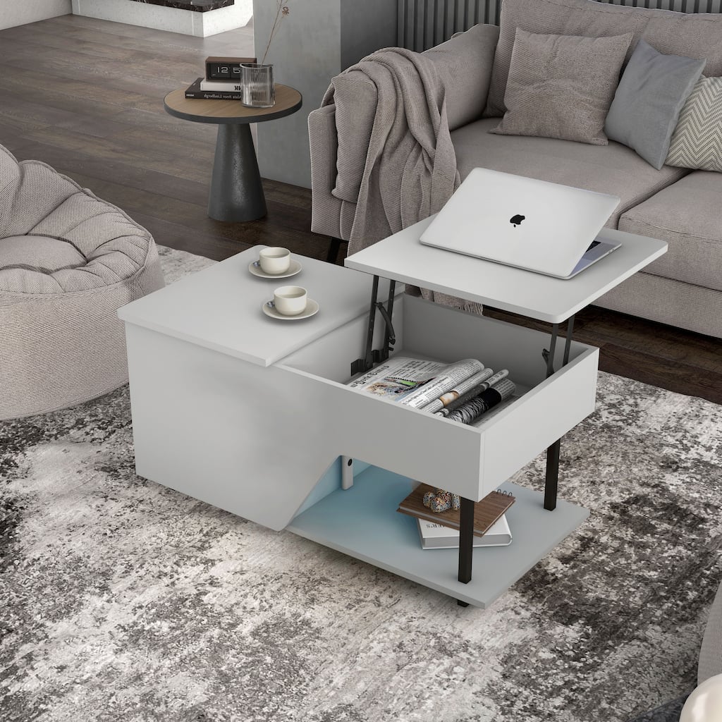 247 Shop At Home Modern 37-inch Lift-Top Coffee Table with 16 Colors LED Light and Adjustable Shelf