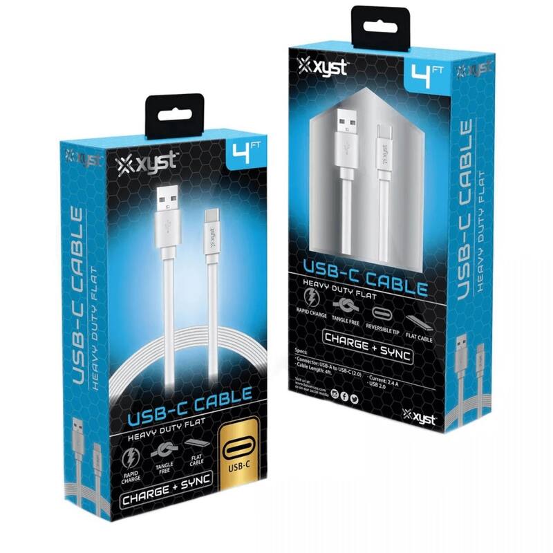 Xyst Charge and Sync USB to USB-C Flat Cable 4Ft