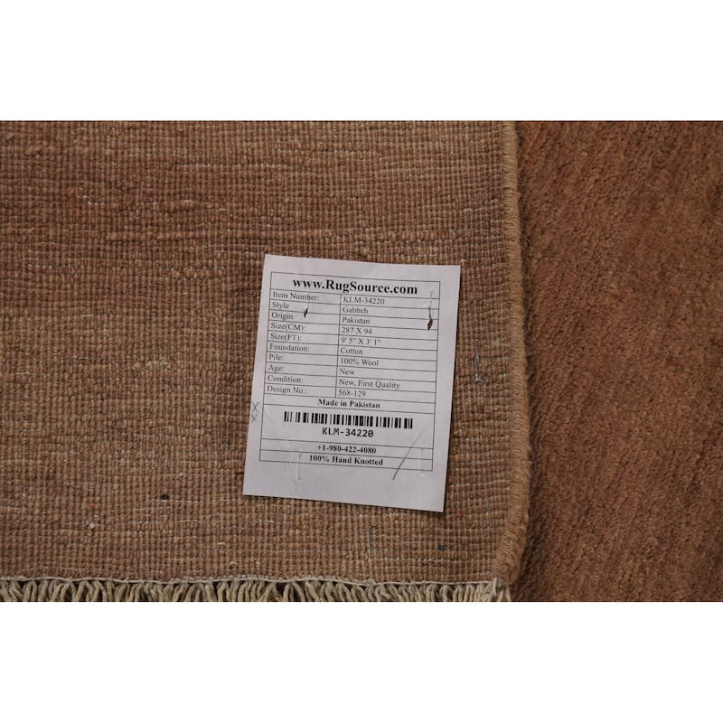 Brown Gabbeh Oriental Runner Rug Hand-Knotted Hallway Wool Carpet - 3'1"x 9'5"