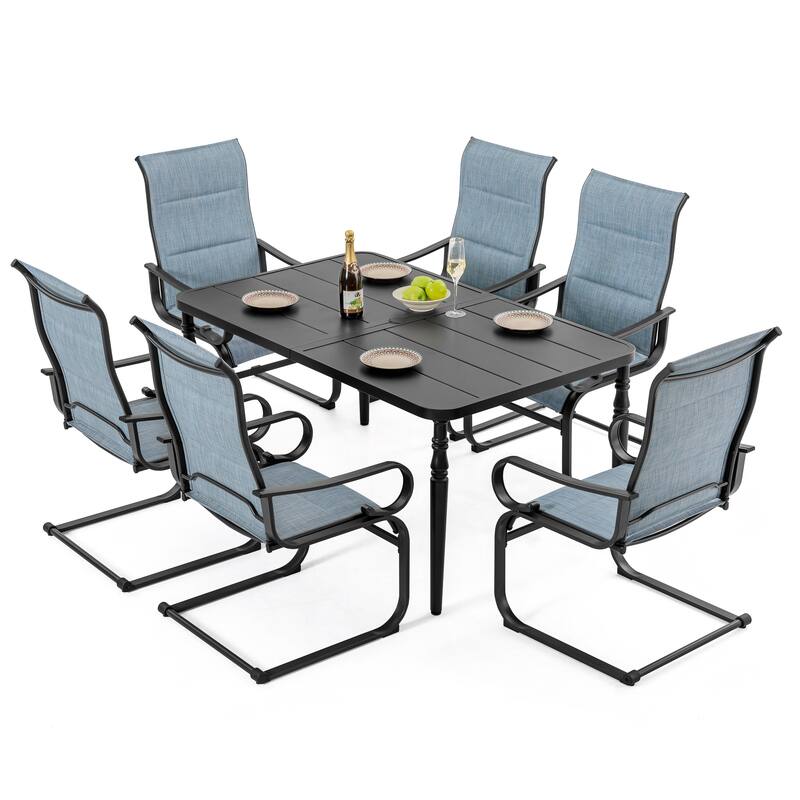Outdoor 7-Piece Padded Textilene Metal Dining Set with 1.6'' Umbrella Hole