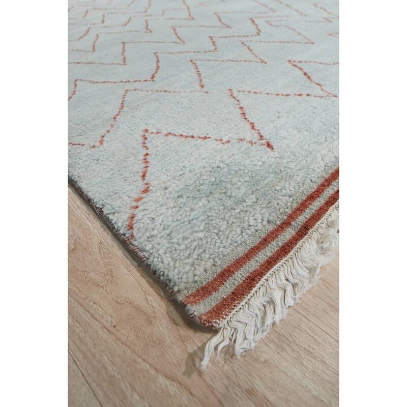 Light Blue Hand Knotted Wool Moroccan Rug, 10' x 14', plush stylish floor accent - L
