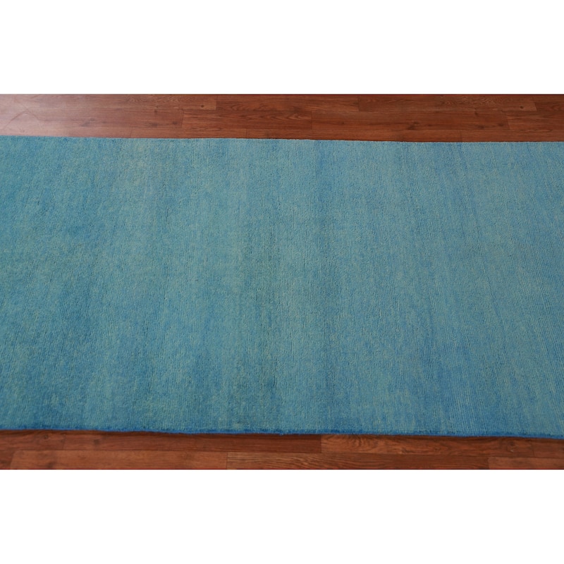 Hand Knotted Oriental 100% Wool Carpet Modern Solid Navy Blue & Blues Gabbeh Runner Rug - 9' 3'' X 3' 0''
