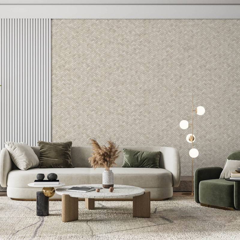 Braided Geometric Pattern Jute Basket Weave Chevron Wallpaper