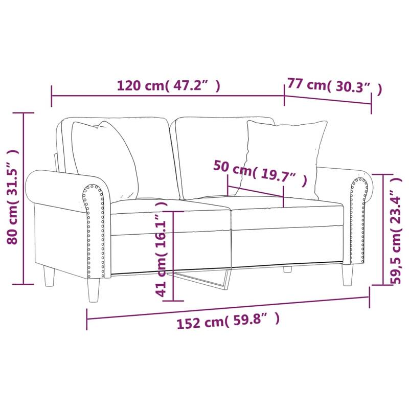 vidaXL 2-seater Sofa Black Velvet (100% polyester), Metal, Textilene - 59.8 x 59.8 x 31.5 in