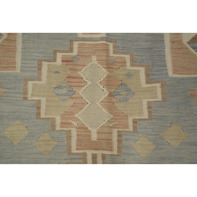 Hand Woven Oriental 100% Wool Carpet Southwestern Tribal Navy Blue & Blues Kilim Area Rug - 13' 2'' X 9' 9''