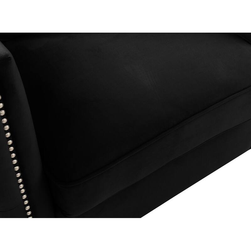 53" Black Velvet Loveseat With 2 Pillows