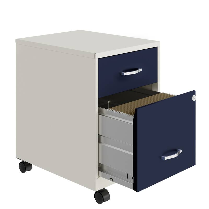 Space Solutions 18" Deep 2 Drawer Letter Width Mobile Vertical File Cabinet with Accessory Drawer - White/Blue/Multi