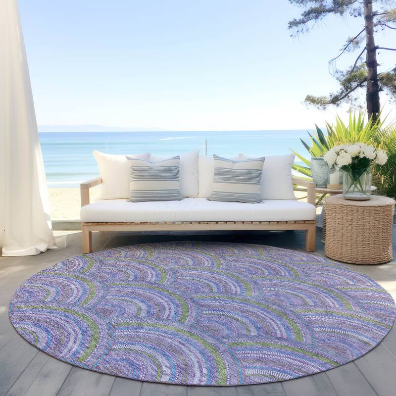 Machine Washable Indoor/ Outdoor Modern Mosaic Chantille Rug - Lavender - 8' x 8'