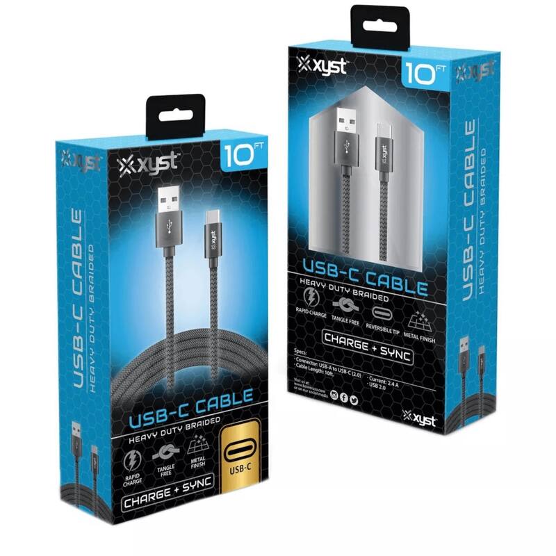 Xyst Charge and Sync USB to USB-C Braided Cable 10Ft