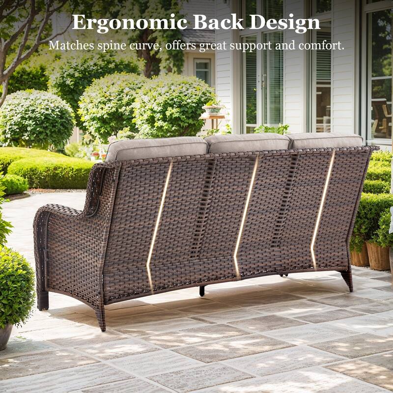 Pocassy 6/7PCS Patio Sofa Swivel Chair with 30" Fire Pit Tab;e