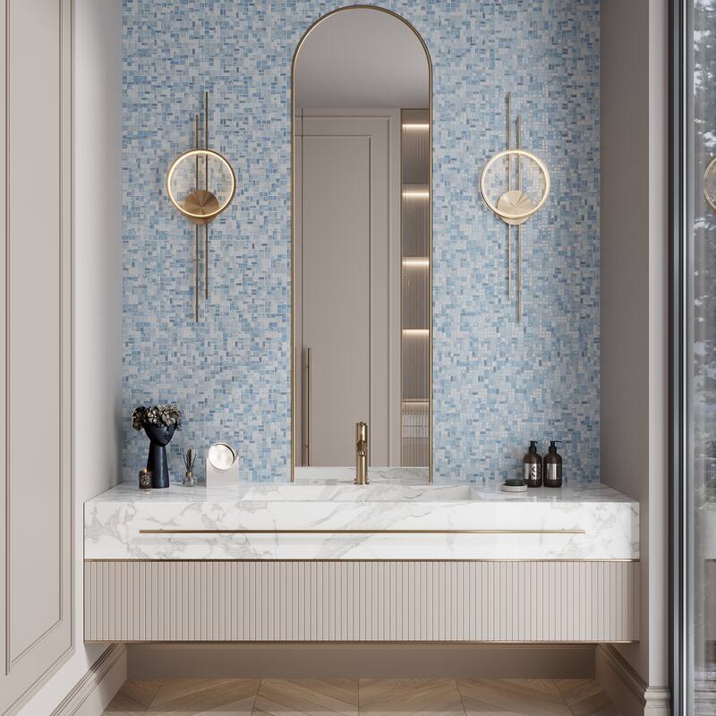 Apollo tile 12" x 12" Majeste Glossy Light Blue Glass Tile (10.85 sq ft/case) - 10 Pack
