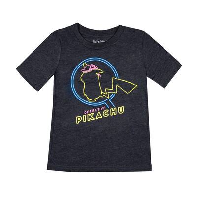 Pokemon Boys' Detective Pikachu Neon Sign Design Collectible gaming Cards T-Shirt Kids Youth