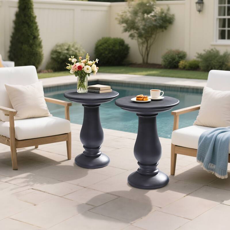 16 in. Magnesium Oxide Outdoor/Indoor Round Side Tables (Set of 2)