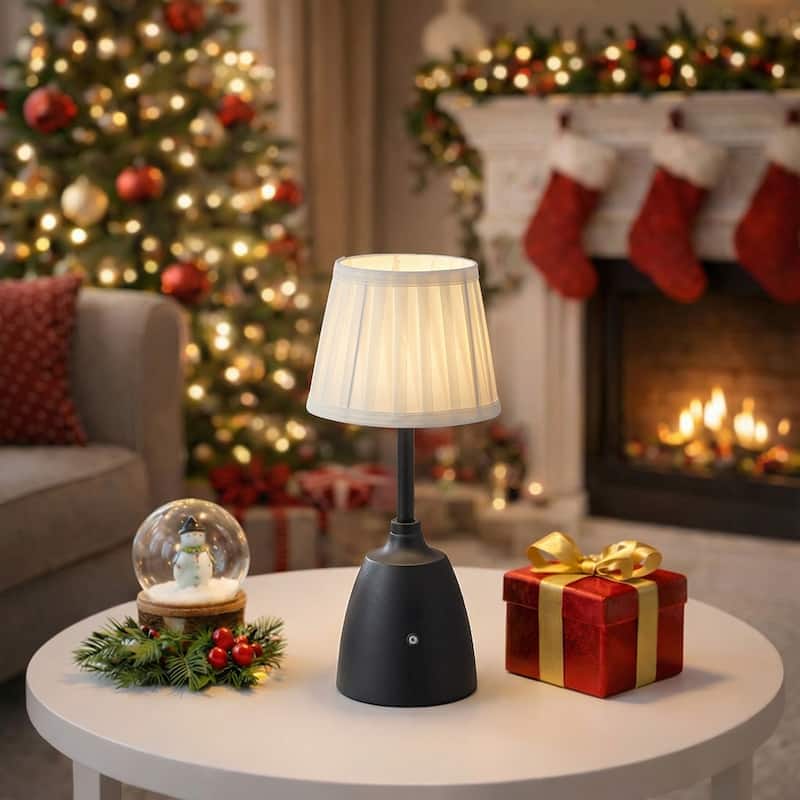 Classic Rechargeable LED Gift Table Lamp with Fabric Shade Touch Control USB Cordless Nightstand Light for Nightstand Room - Matte Black