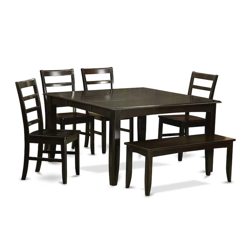 Mediterranean Dinette Set - Kitchen Table with 4 Chairs & Bench - Solid Wood Dining Room Set