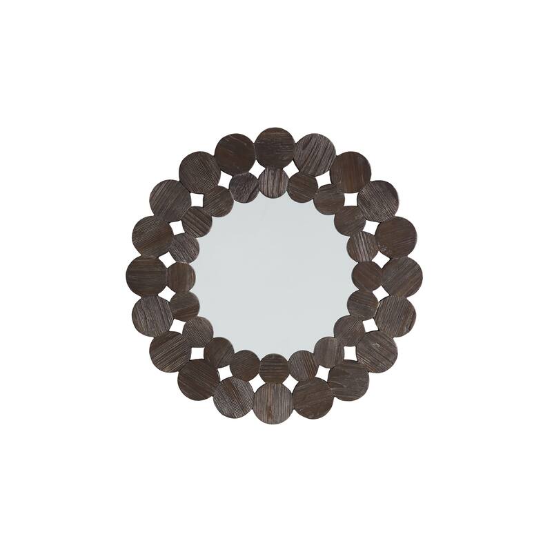 Joshua Dark Brown Reclaimed Wood Round Wall Mirror by iNSPIRE Q Artisan