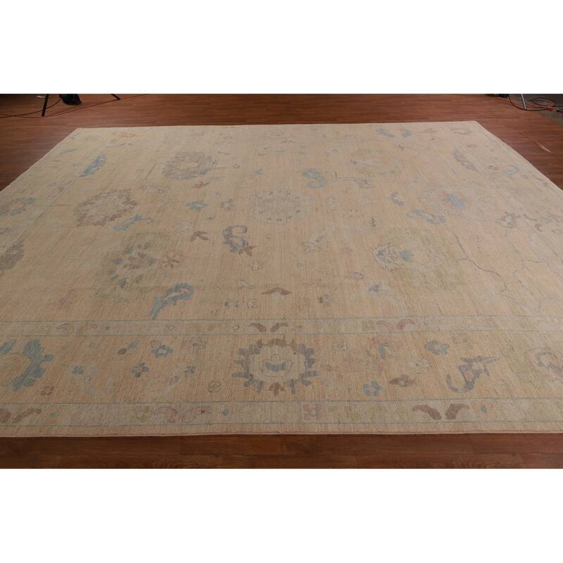 Vegetable Dye Oushak Turkish Area Rug Hand-Knotted Orange Wool Carpet - 10'6"x 13'10"