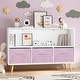 preview thumbnail 14 of 23, Kids Bookcase Storage Cabinet Organizer with Collapsible Fabric Drawer - 35.43”L x 11.02”W x 23.62”H White-Pink