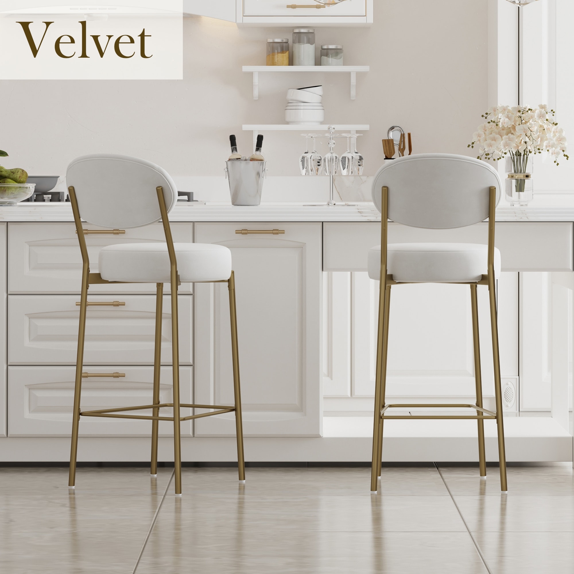 Upholstered Bar Stools Set of 2 with Backrest and Footrest,Metal Legs
