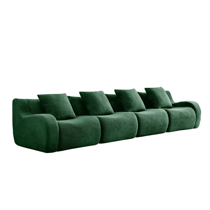 Anmytek Modern Plush 4-Seat Boneless Sofa - High-Quality Teddy Fabric, 32D High Density Sponge, No Assembly