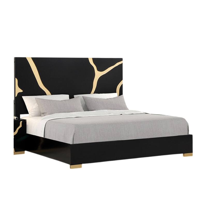 Goldie King Size Bed, Gold and Black Contemporary Bed, Solid Wood