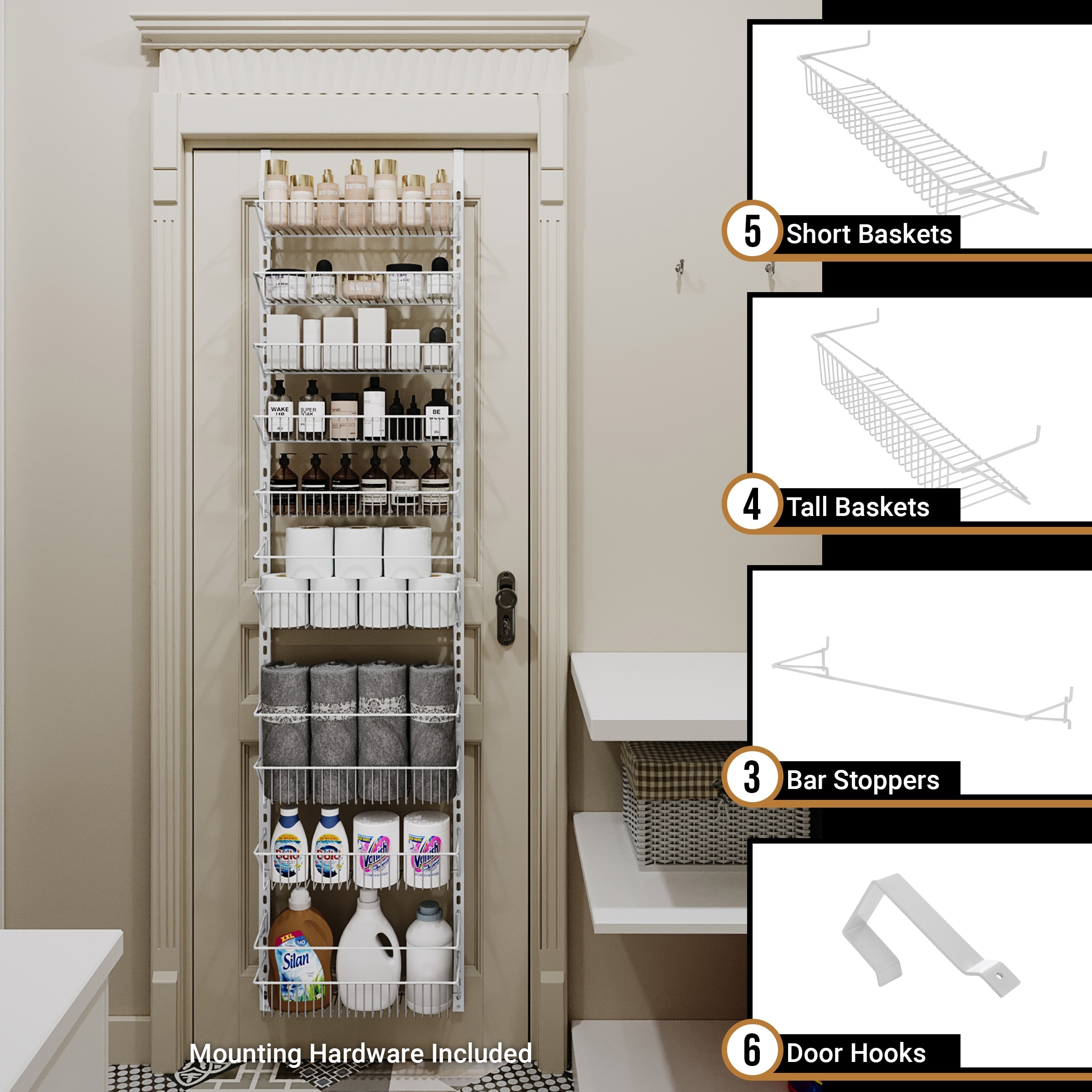 Over the Door Pantry Organizer 9-Tier Organizer for Bathroom