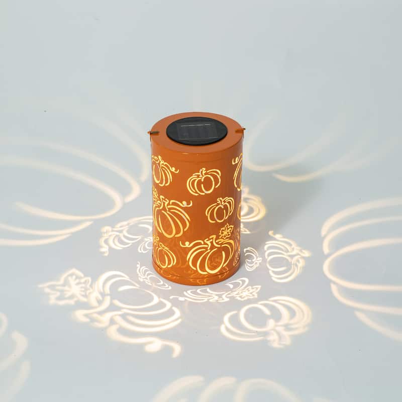 Glitzhome Fall Thanksgiving Pumpkin Pattern Metal Solar Powered LED Lanterns