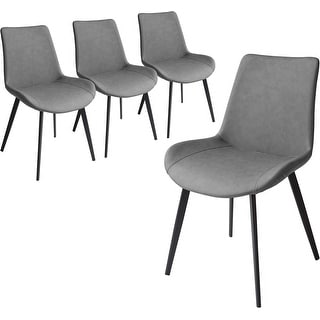 Set of 4 Modern Upholstered Faux Leather Dining Chairs with Metal Legs ...