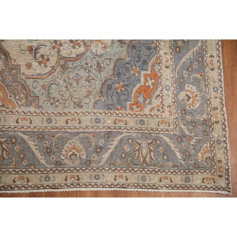 Hand Knotted Oriental 100% Wool Carpet Traditional Medallion Beige & Ivories Tabriz Area Rug - 12' 10'' X 9' 2''