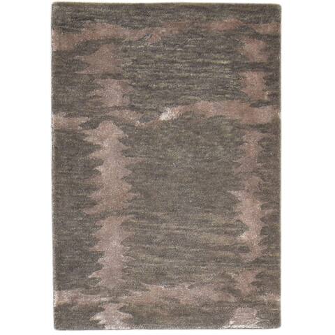 One of a Kind Hand-Tufted Modern 2' x 3' Geometric Wool Brown Rug - 2' x 3'