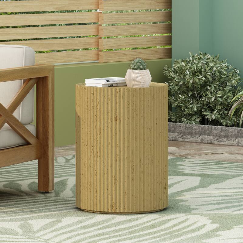 MGO Cylindrical Side Table with Wood-like Texture, Antique Brown