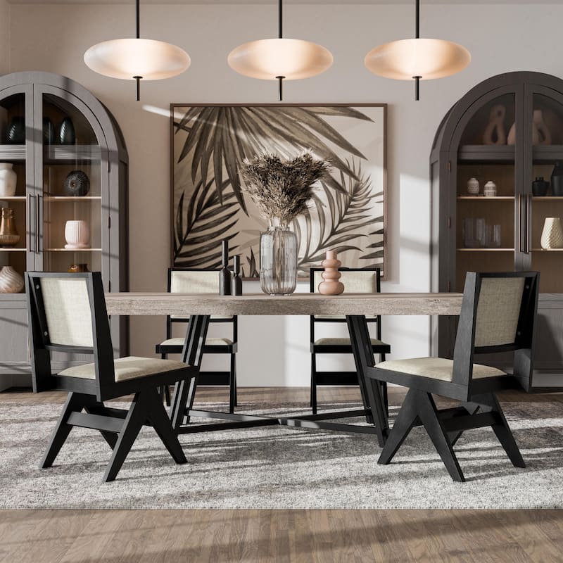 Furniture of America Evrena Modern 5-Piece Black Wood Dining Table Set - Black